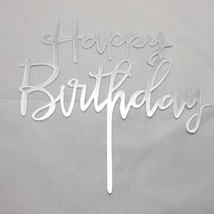Happy Birthday Cake Topper Acryl Zilver